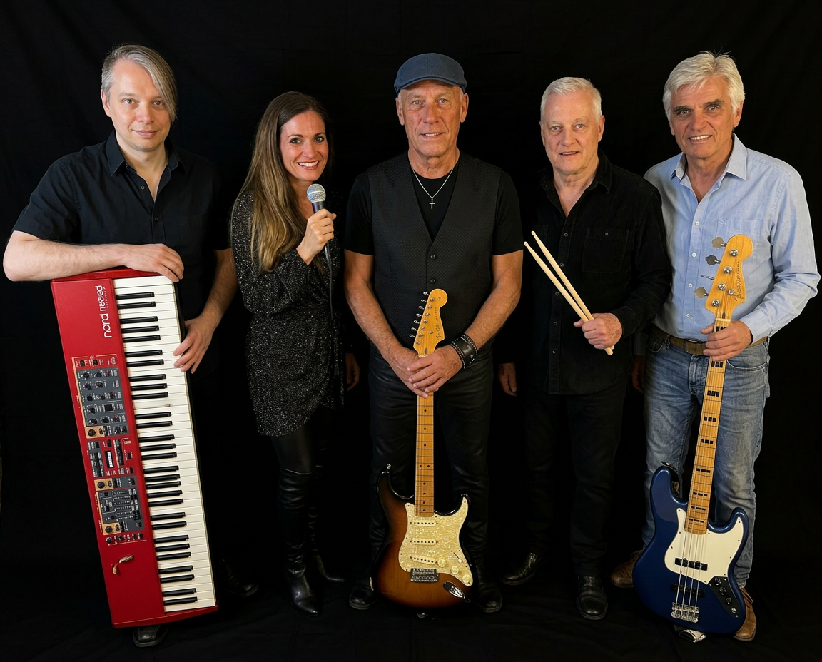 MILLERS.5: Max Marlier, Bianca Müller, Werner Müller, Matthias Schuler und Willy Renner mit Instrumenten