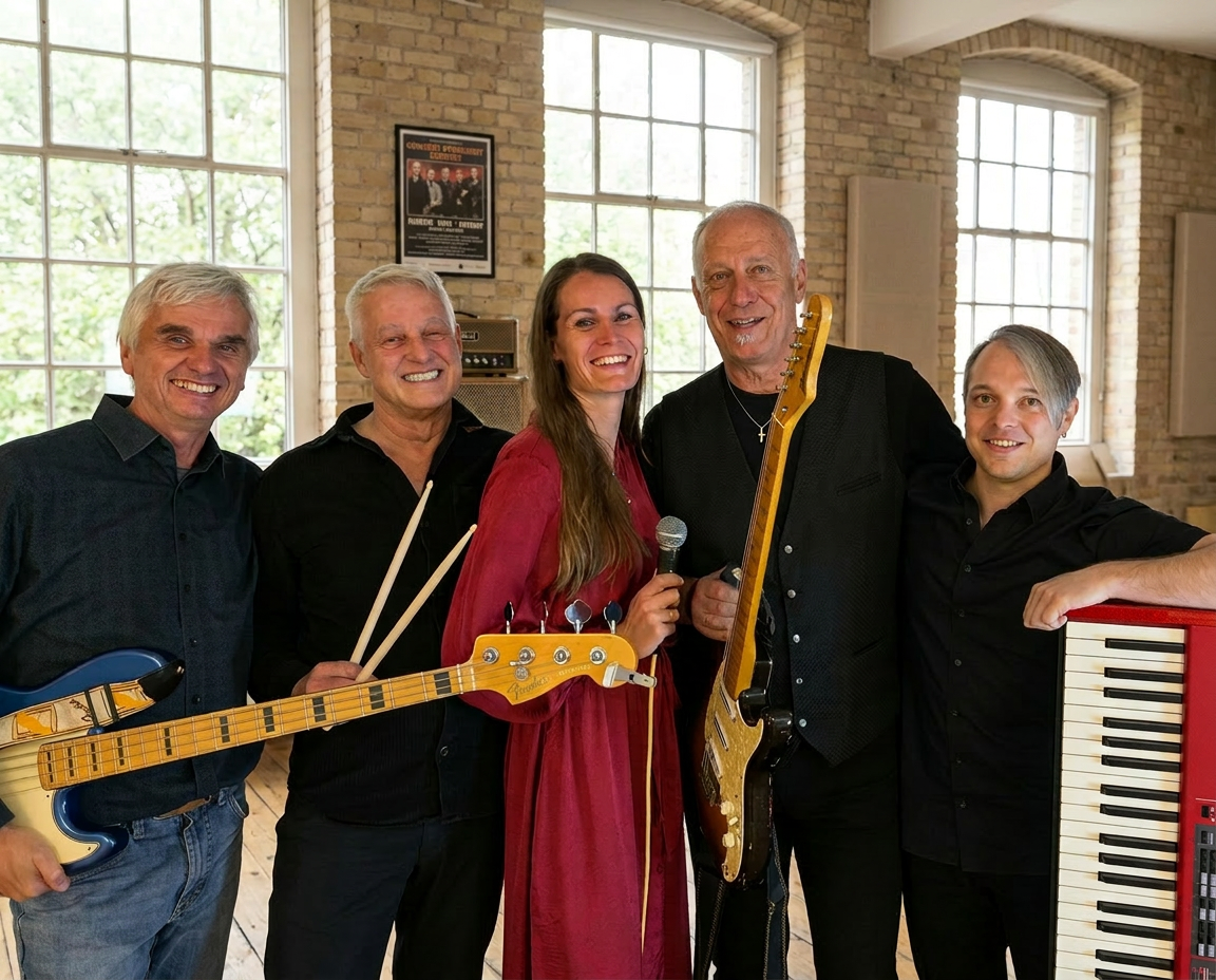 Die Band MILLERS.5 mit Instrumenten: Bianca Müller, Werner Müller, Max Marlier, Matthias Schuler und Willy Renner